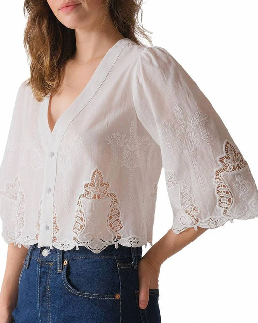 Cissa - Lady V Neck Puff Sleeve Shirt