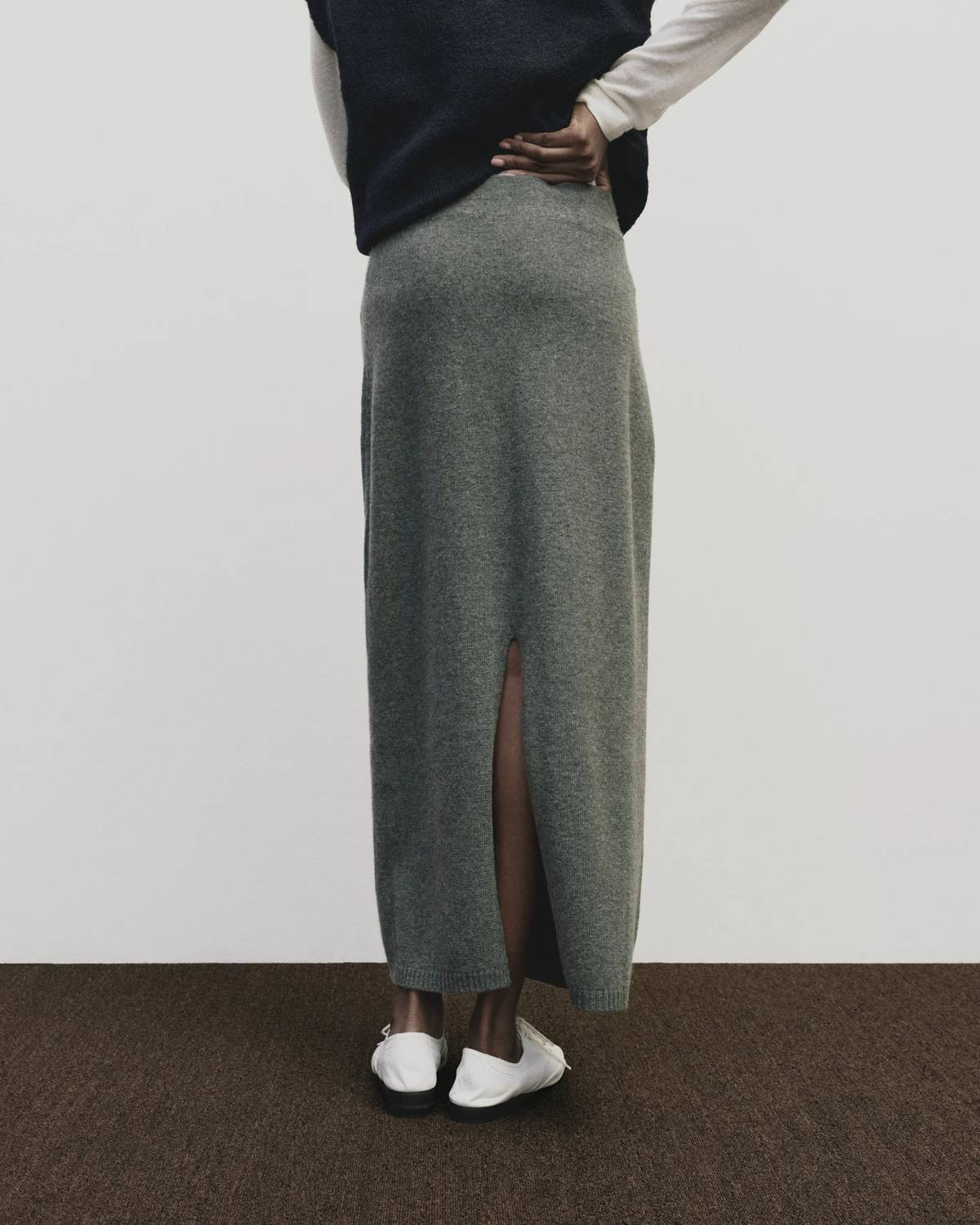 Mijeong Park CASHMERE BLEND KNIT MIDI SKIRT in gray - women's skirt - alternate view
