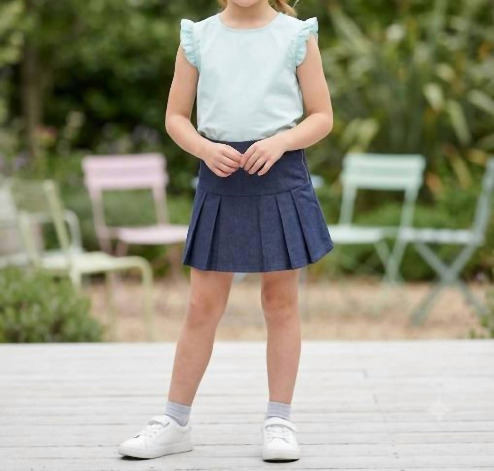 Little Olin - Ruffle Sleeve Top & Pleated Skirt Set