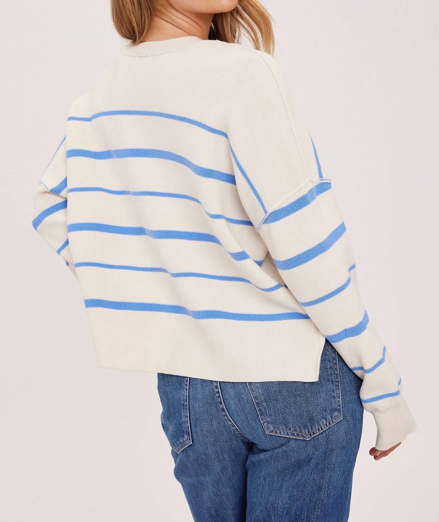 Gentle Fawn Stripe Crewneck Sweater in blue - women's sweater - detail view