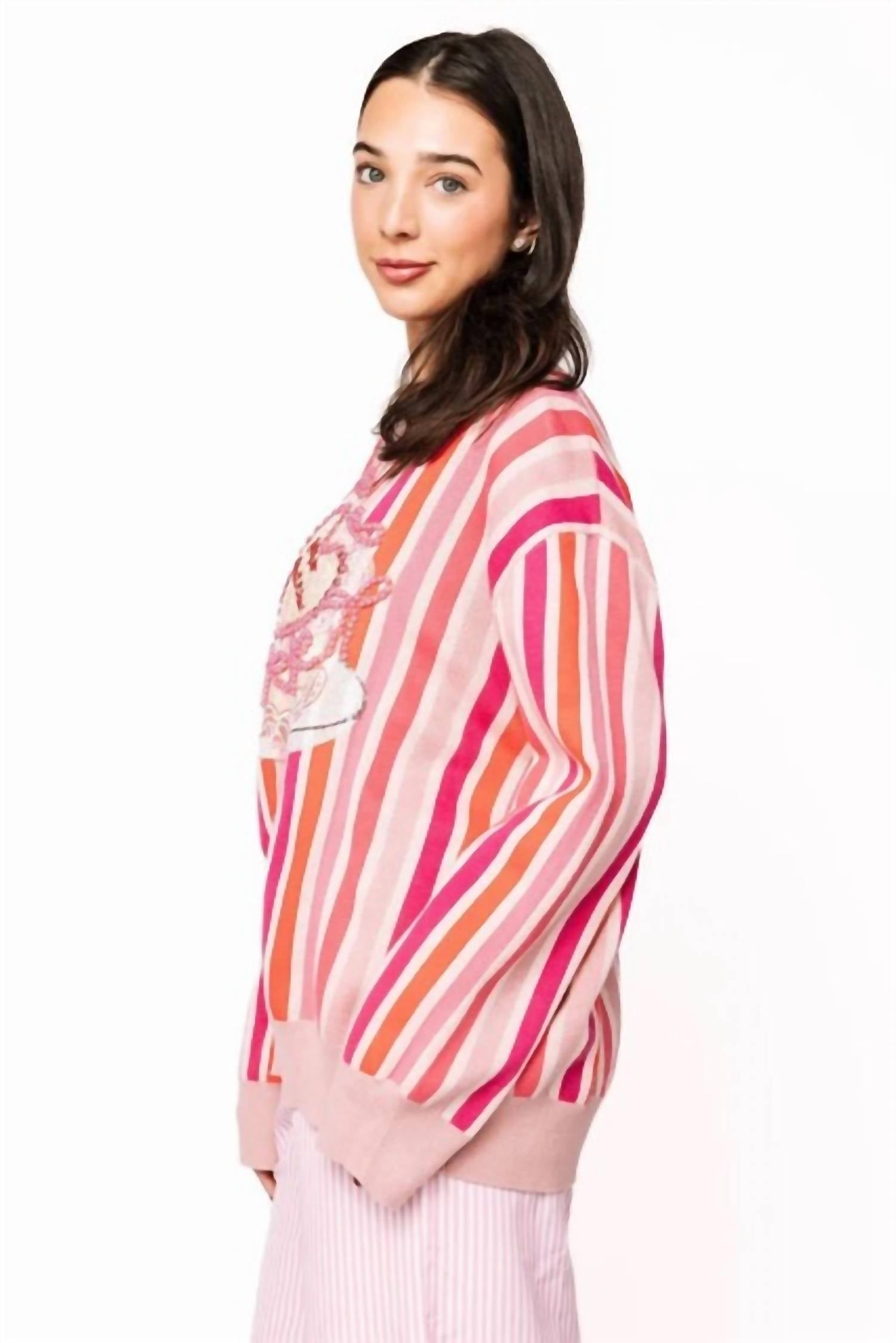 Queen Of Sparkles - Striped Xoxo Queen Heart Cake Sweater
