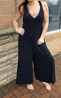 CLARA SUNWOO V-neck Cross Back Jumpsuit in black white - women's pants