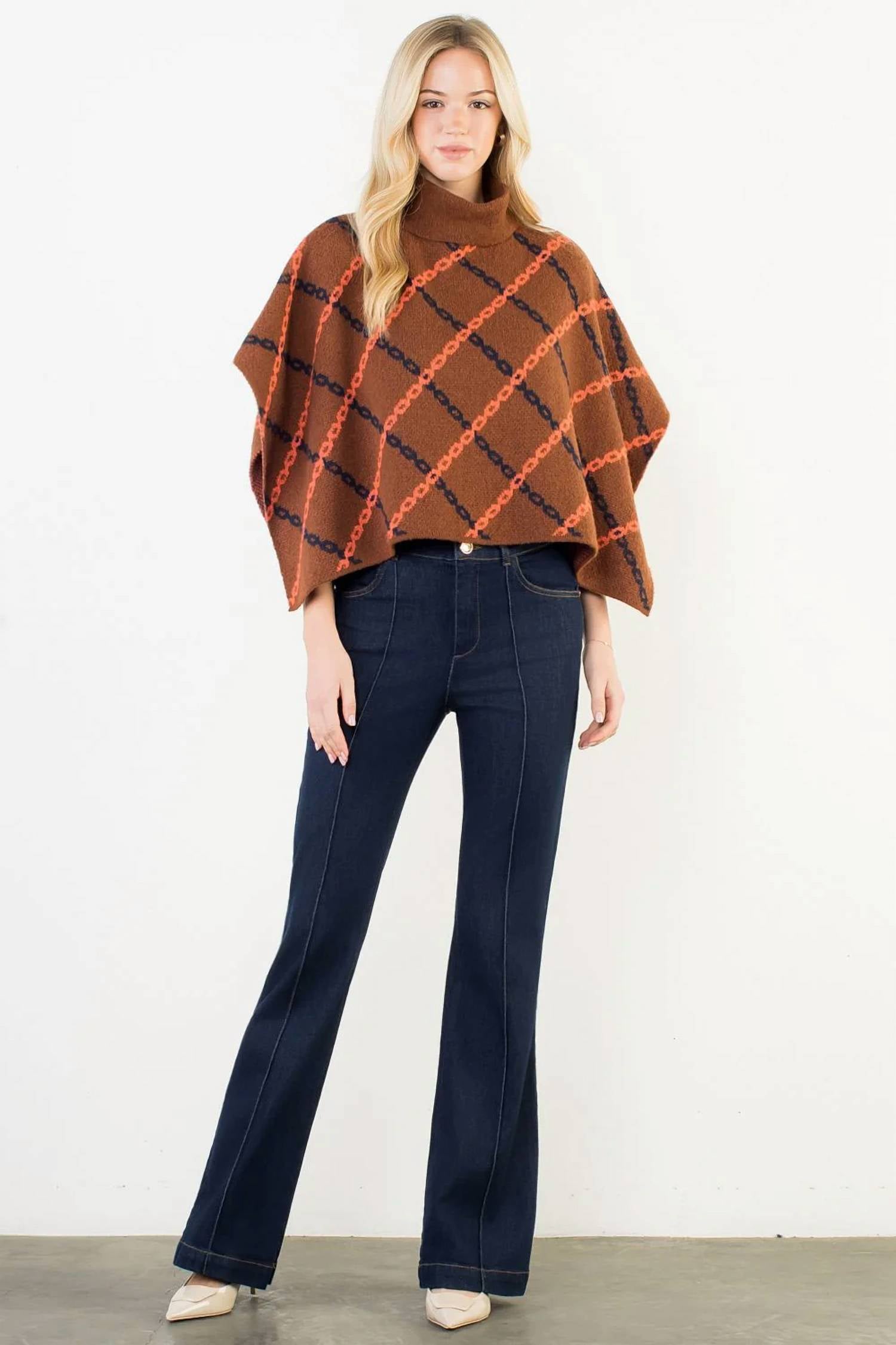 Thml - Mockneck Chain Print Jacquard Poncho