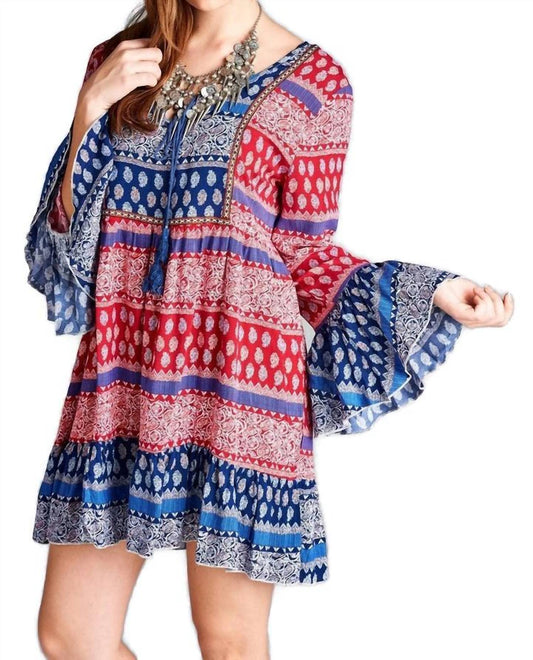 Velzera - Tassel Tie Bell Sleeve Mini Dress