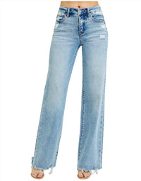 RISEN Tummy Control Mid-rise Wide Jeans in blue - women's jeans