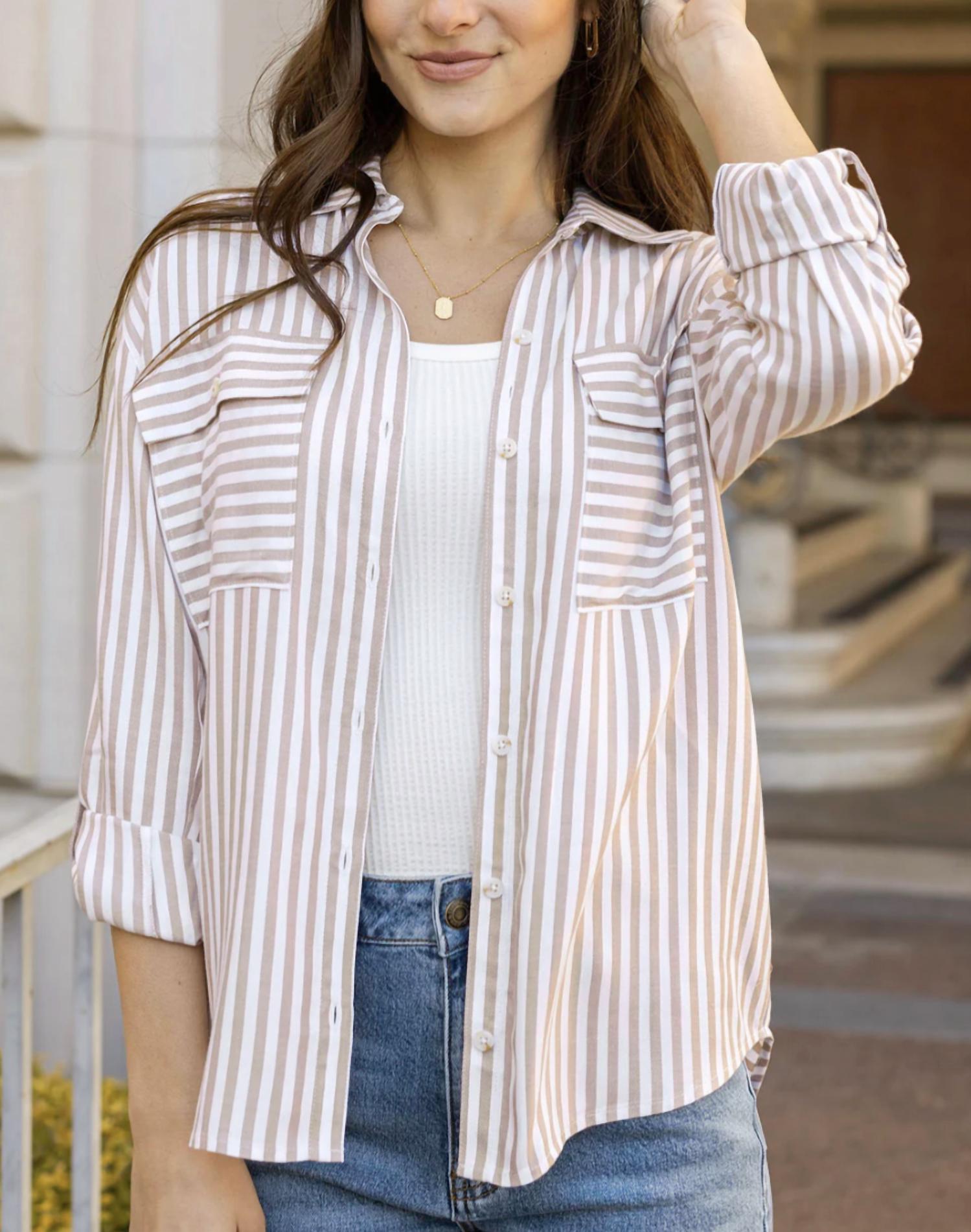 Grace And Lace - Seaside Striped Button Down Shirt