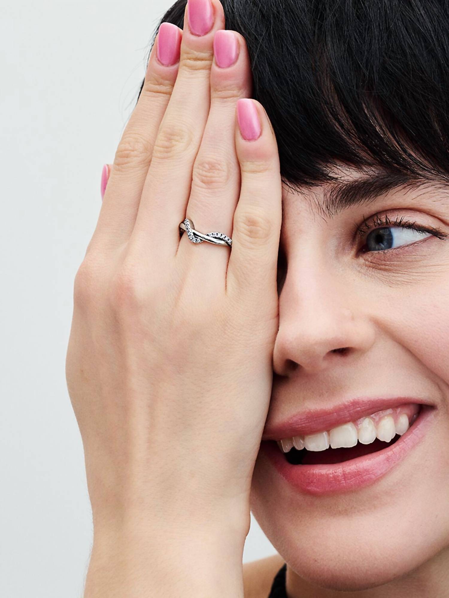 Pandora Women's Sparkling Intertwined Wave Ring in silver - women's jewelry - detail view