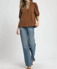 Umgee - Stripe It Lucky Faux Half-Zip Top