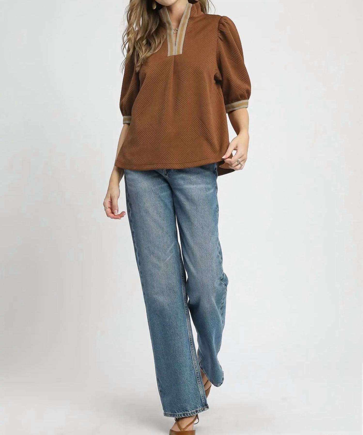 Umgee - Stripe It Lucky Faux Half-Zip Top