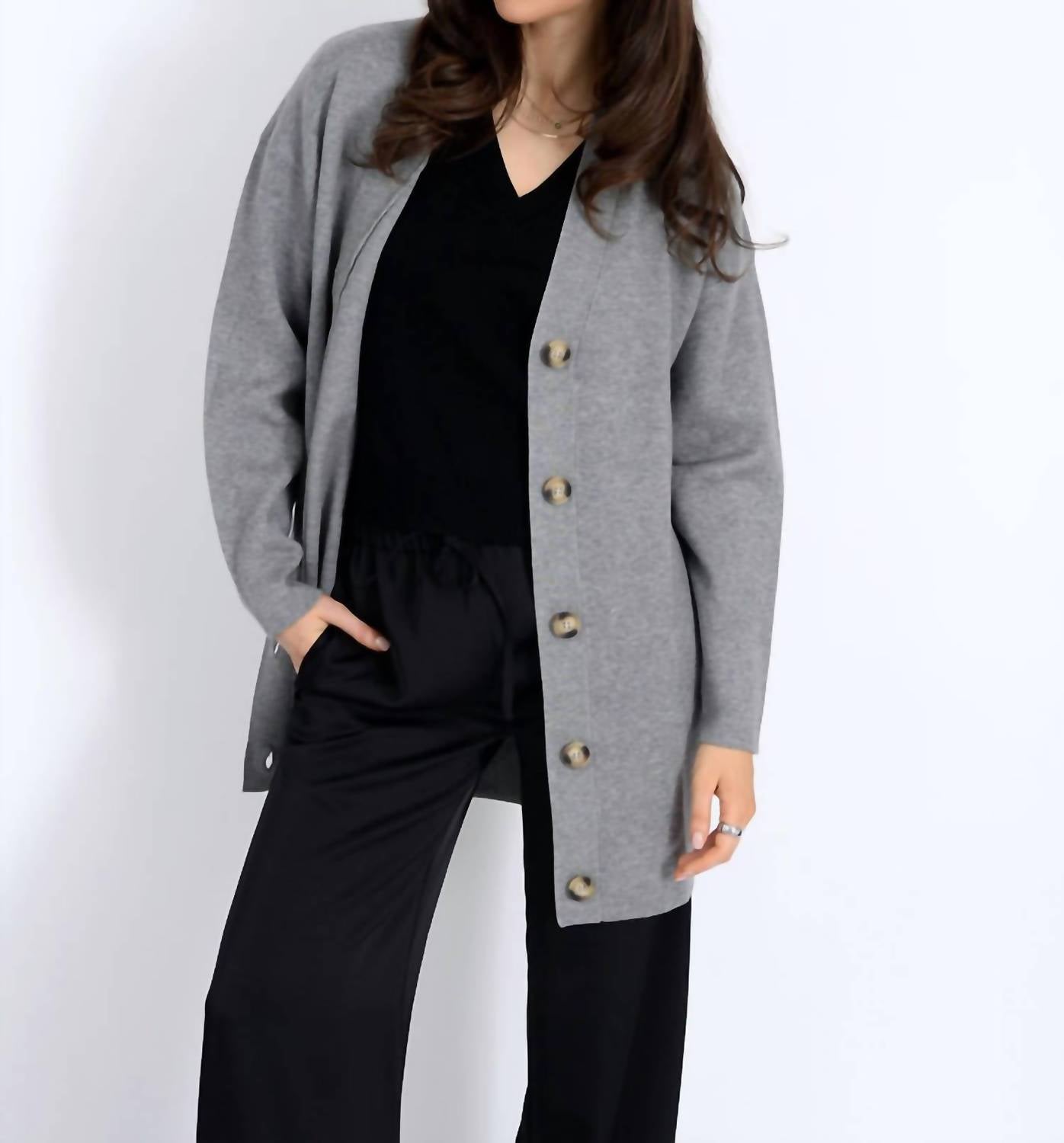 RD Style Abella Long Cardigan in grey - women's cardigan - alternate view