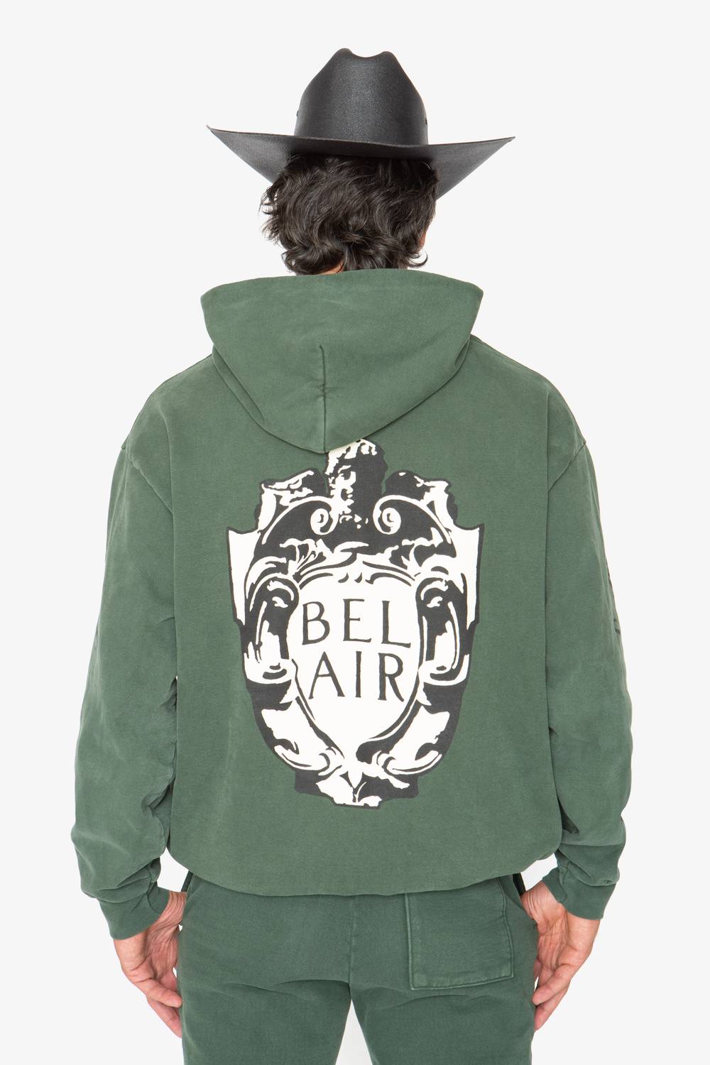 Cloney Bel Air Hoodie in dark green - men's shirt - detail view