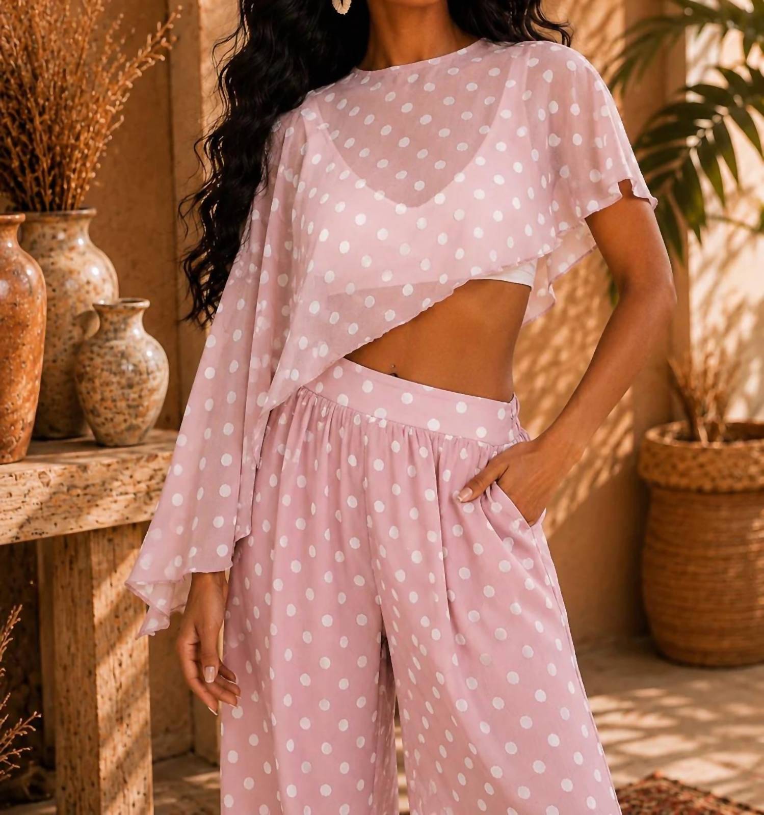 Little Secret Of Mine - Polka Dot 2-piece Pants Set