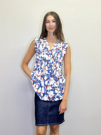 Papillon - Floral Pintucks Blouse With Ruffle Sleeve