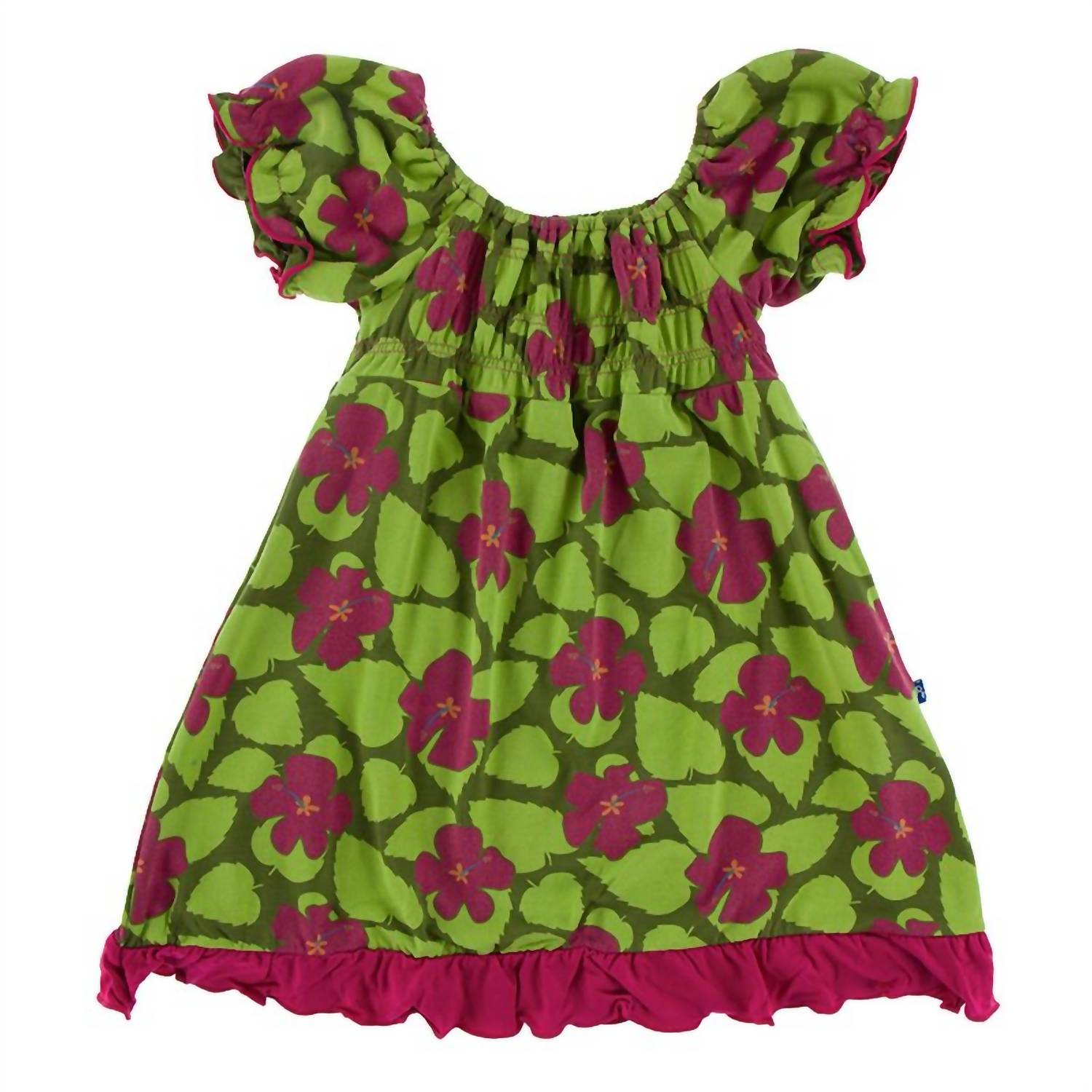 Kickee - Girl's Bamboo Print Short Sleeve Gathered Dress
