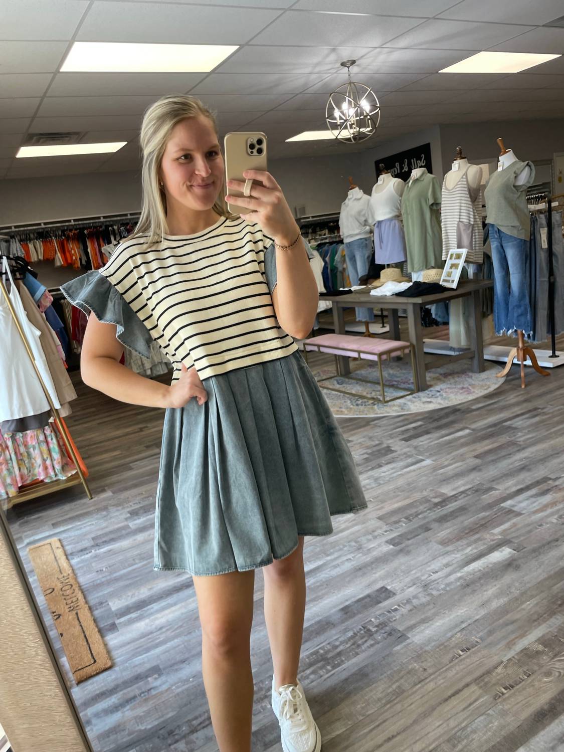 Entro - Striped Twofer Denim Dress
