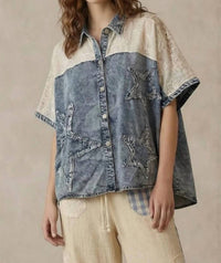Mello - Mixed Media Denim Star Shirt