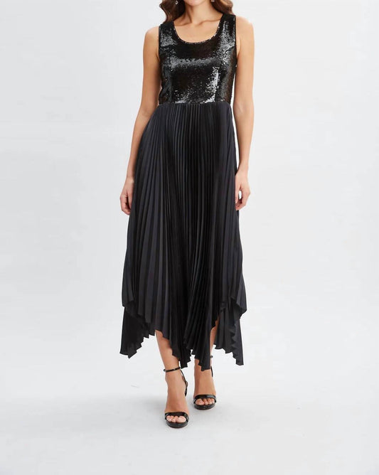 Elie Tahari - Sequin Bodice Pleated Dress