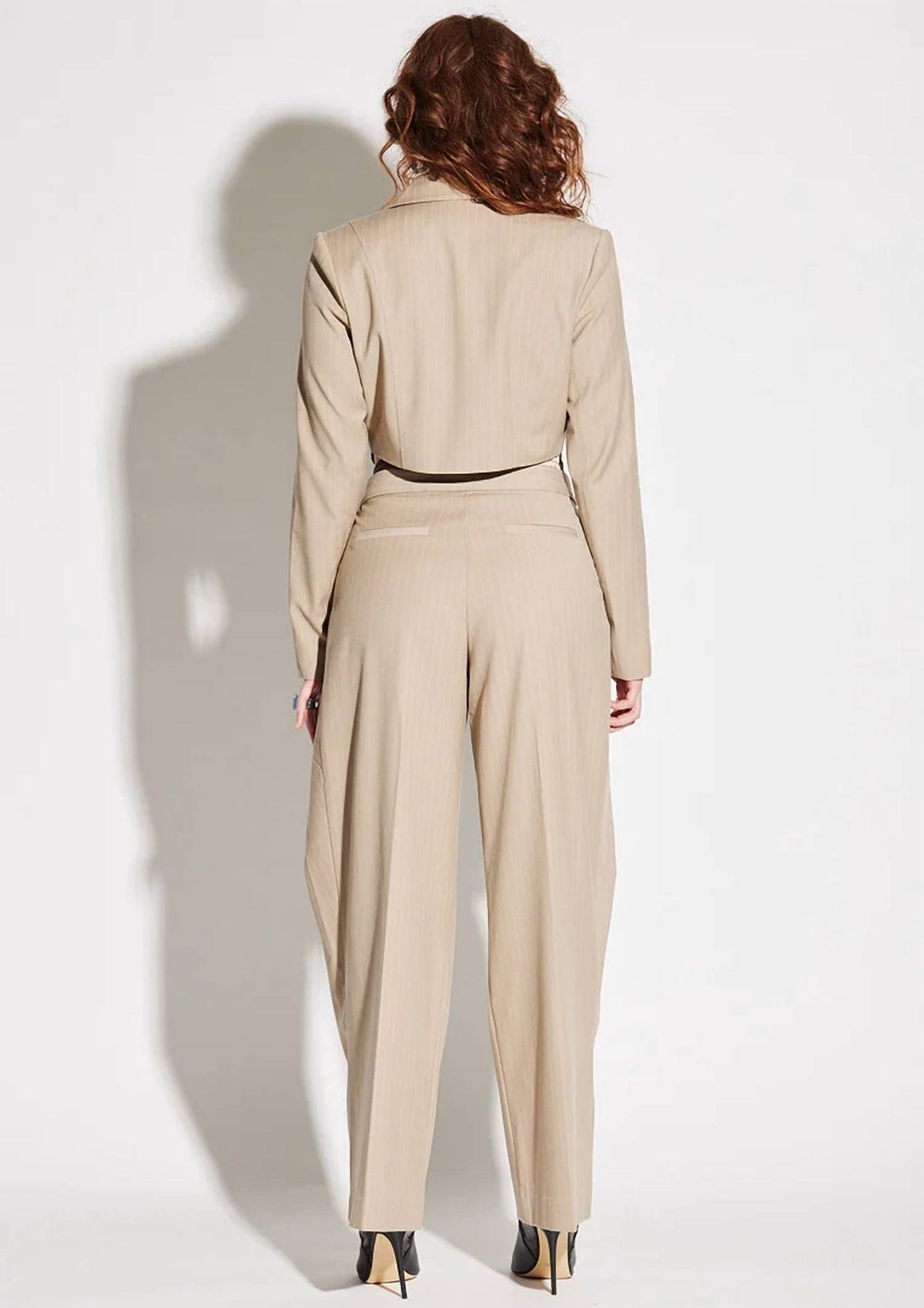 Circular Path - Asymmetric Crop Pinstripe Blazer