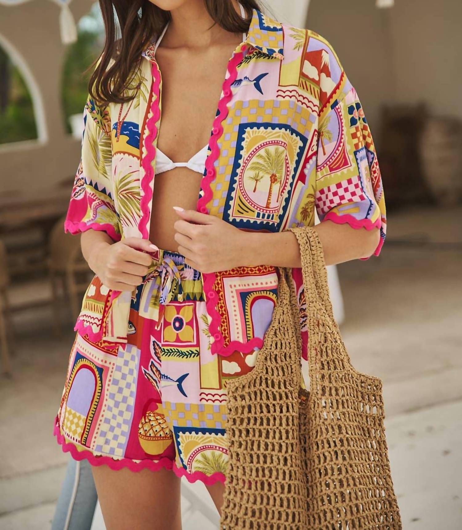 SUGARLIPS Island Sunset Postcard Button Shirt in multi - women's shirt - view 5