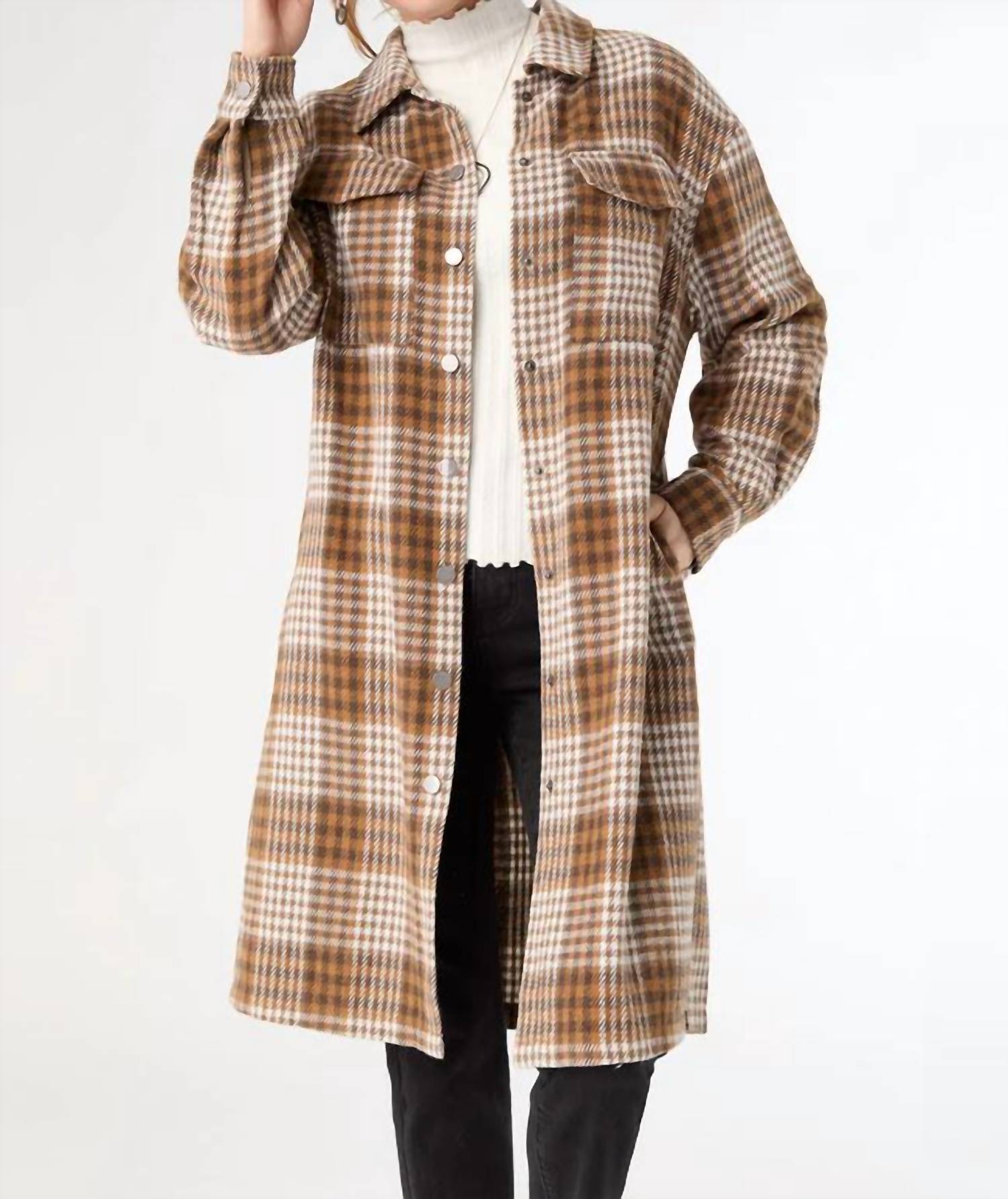 COCO + CARMEN Edith Plaid Shacket in brown - women's jacket