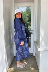 NIBI MTK Luna Maxi Shirt Dress in navy palm shibori - women's dress - alternate view