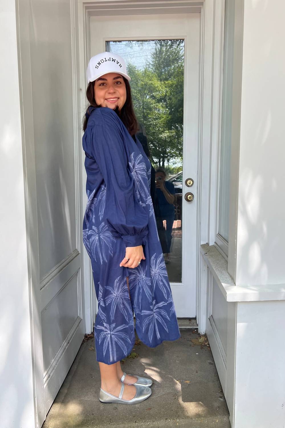 NIBI MTK Luna Maxi Shirt Dress in navy palm shibori - women's dress - alternate view