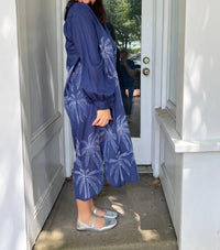 NIBI MTK Luna Maxi Shirt Dress in navy palm shibori - women's dress - detail view