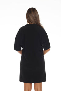 Joseph Ribkoff - Faux Leather Trim Short Sleeve Trapeze Dress
