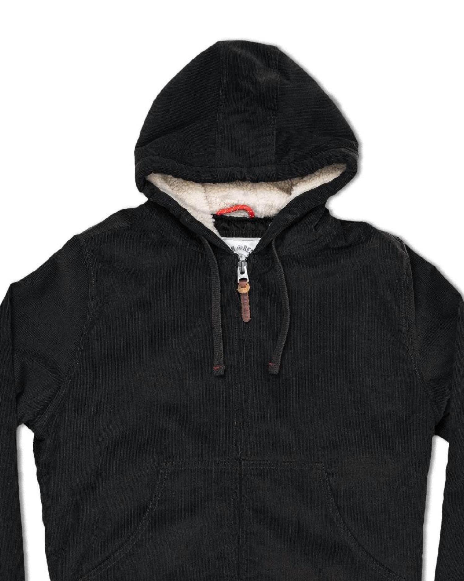 Iron & Resin Men's Corduroy Bunker Hoodie in black - men's shirt - detail view
