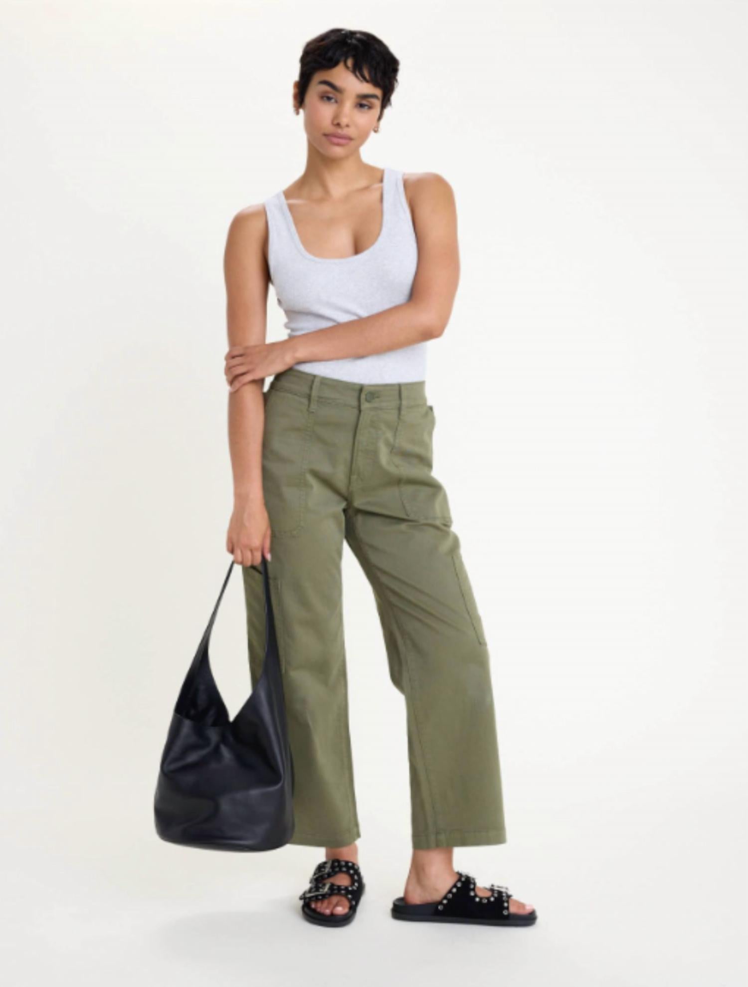 Good American - Women's Cargo Cropped Twill Pants