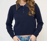 Central Park West - Crystal Long Sleeve Embellished Polo