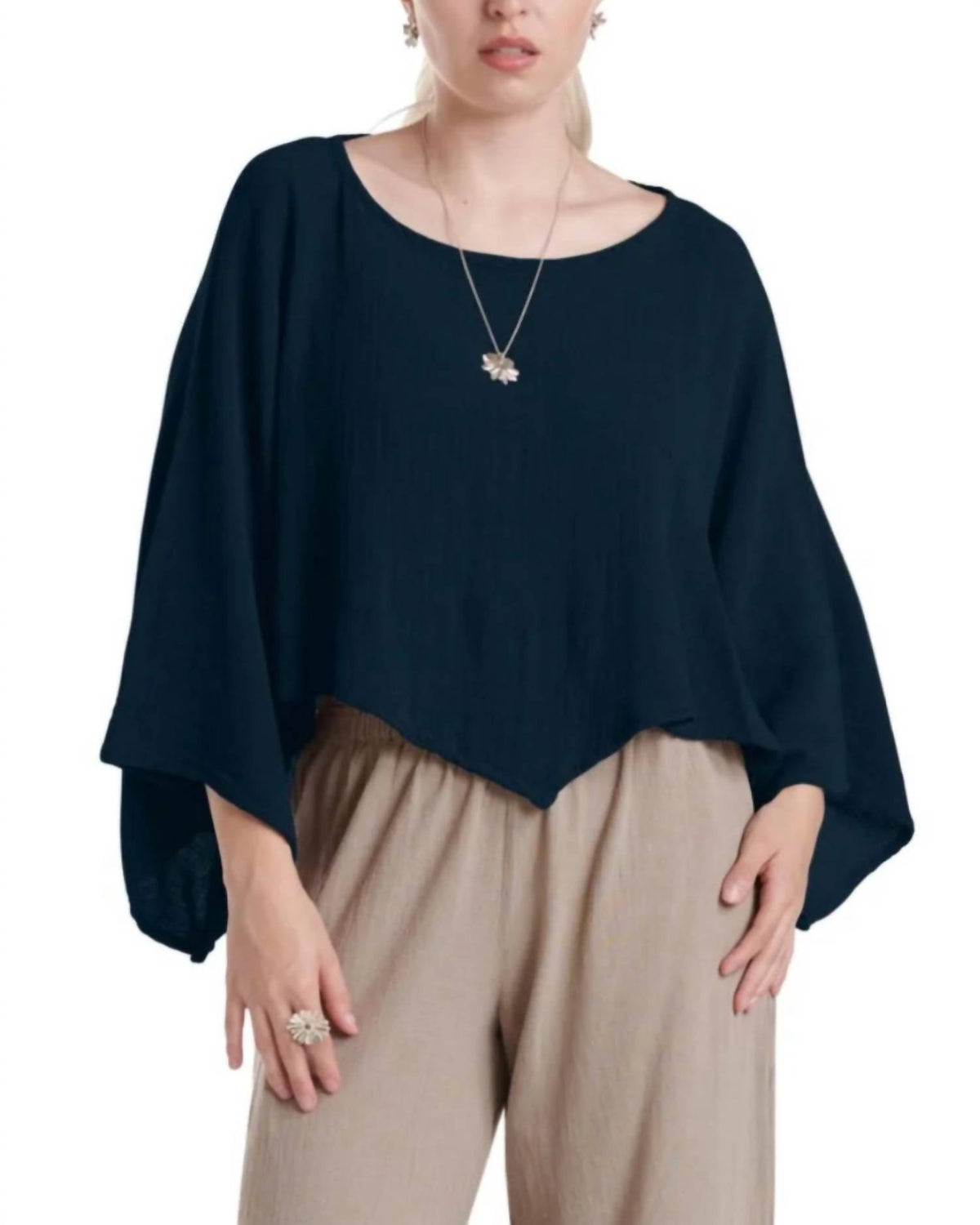 Oh My Gauze! Vanna Boatneck Top in sapphire - women's blouse - detail view
