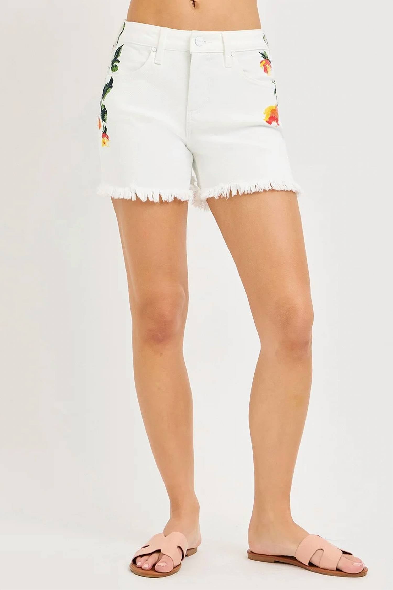 Risen - Farrah Floral Denim Shorts