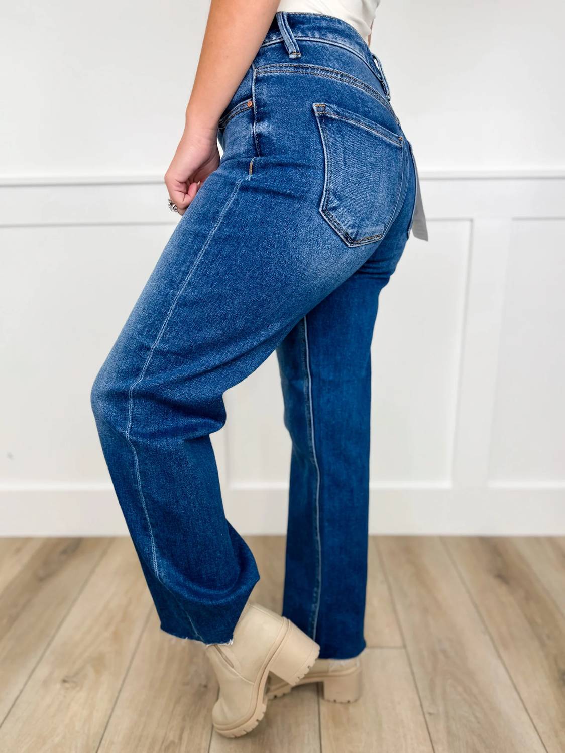 Risen - Bridget Tummy Control Mid-rise Raw Hem Straight Leg Jeans