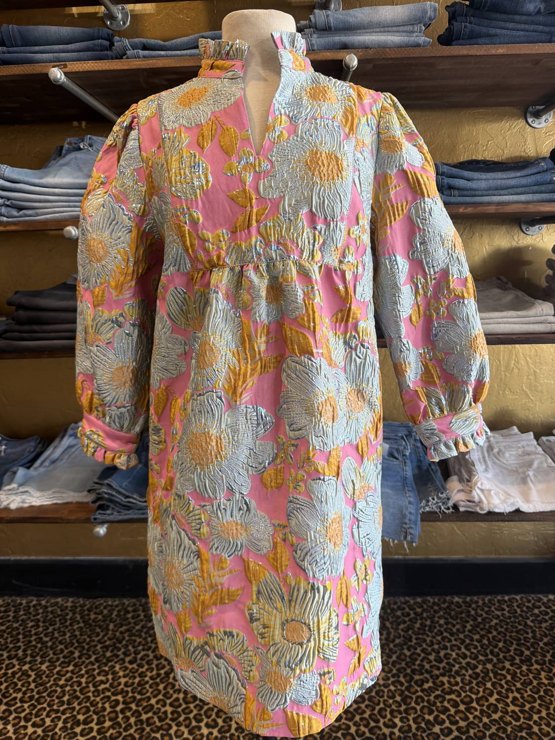 Uncle Frank - Brocade ruffle neck dress