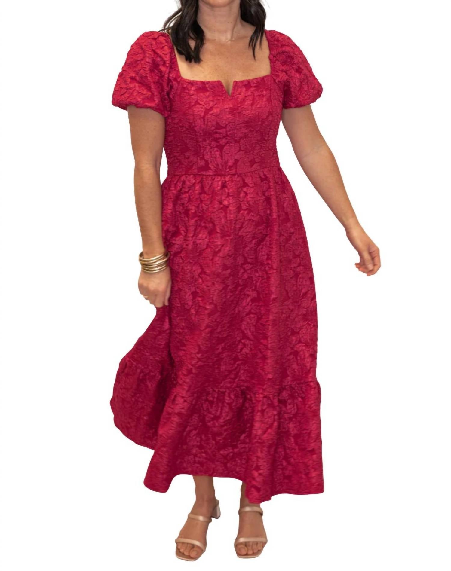 In February - Timeless Elegance Floral Jackerd Puff Sleeve Midi Dress