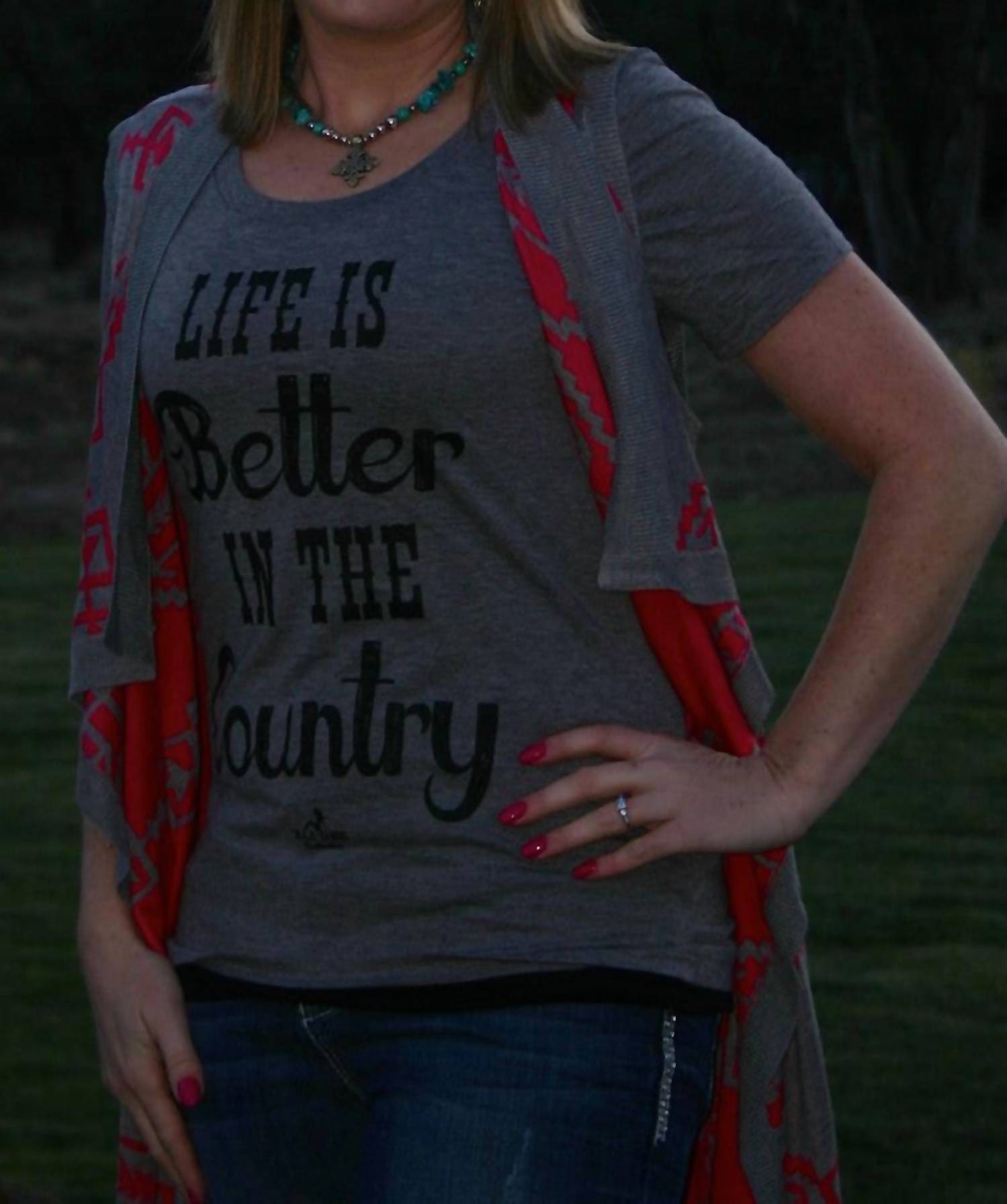 Ali Dee Wholesale Life Is Better In The Country Tee in the country tee in gray - women's t-shirt - detail view