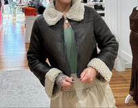 Urban Daizy Fur Collar Suede Cropped Bomber Jacket in brown - women's jacket