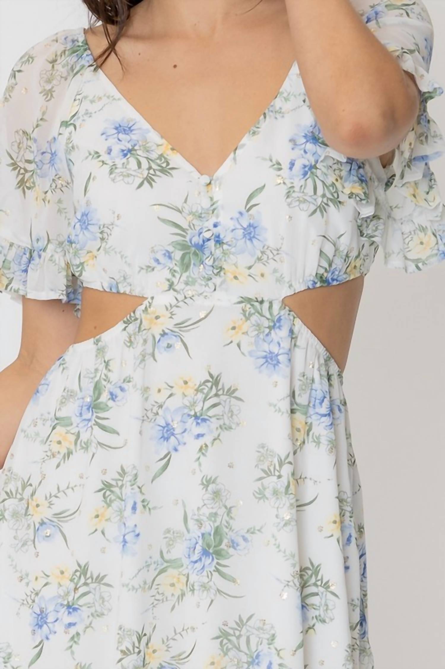 ark & co. Floral Print Cut Out Mini Dress in ivory multi - women's dress - alternate view