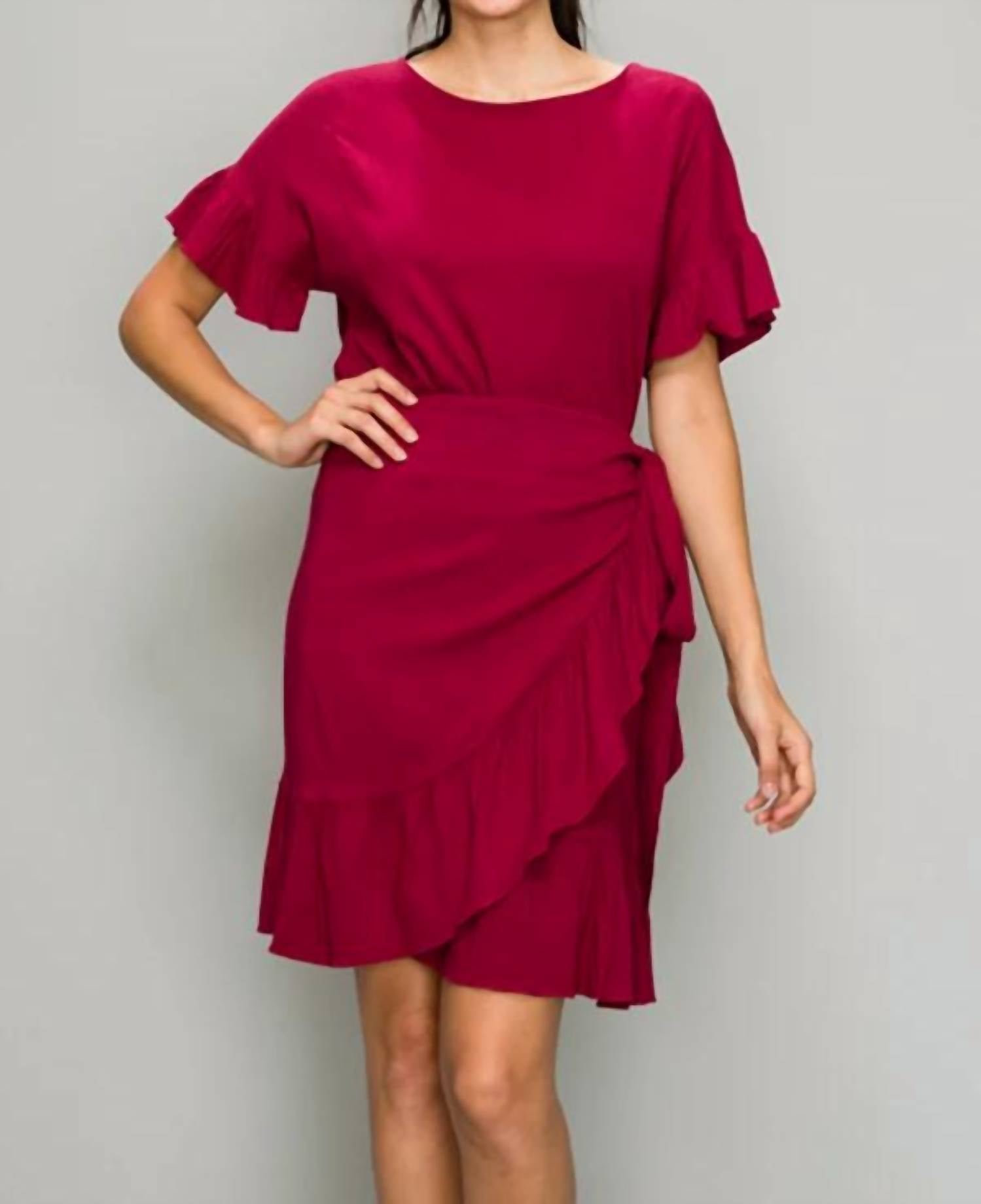 Glam - Sarah Ruffle Hem Mini Wrap Dress