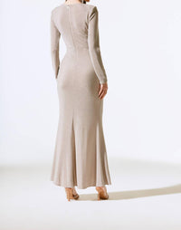 Joseph Ribkoff - Women's Nude Sparkly Ruffled Side Slit Long Dress