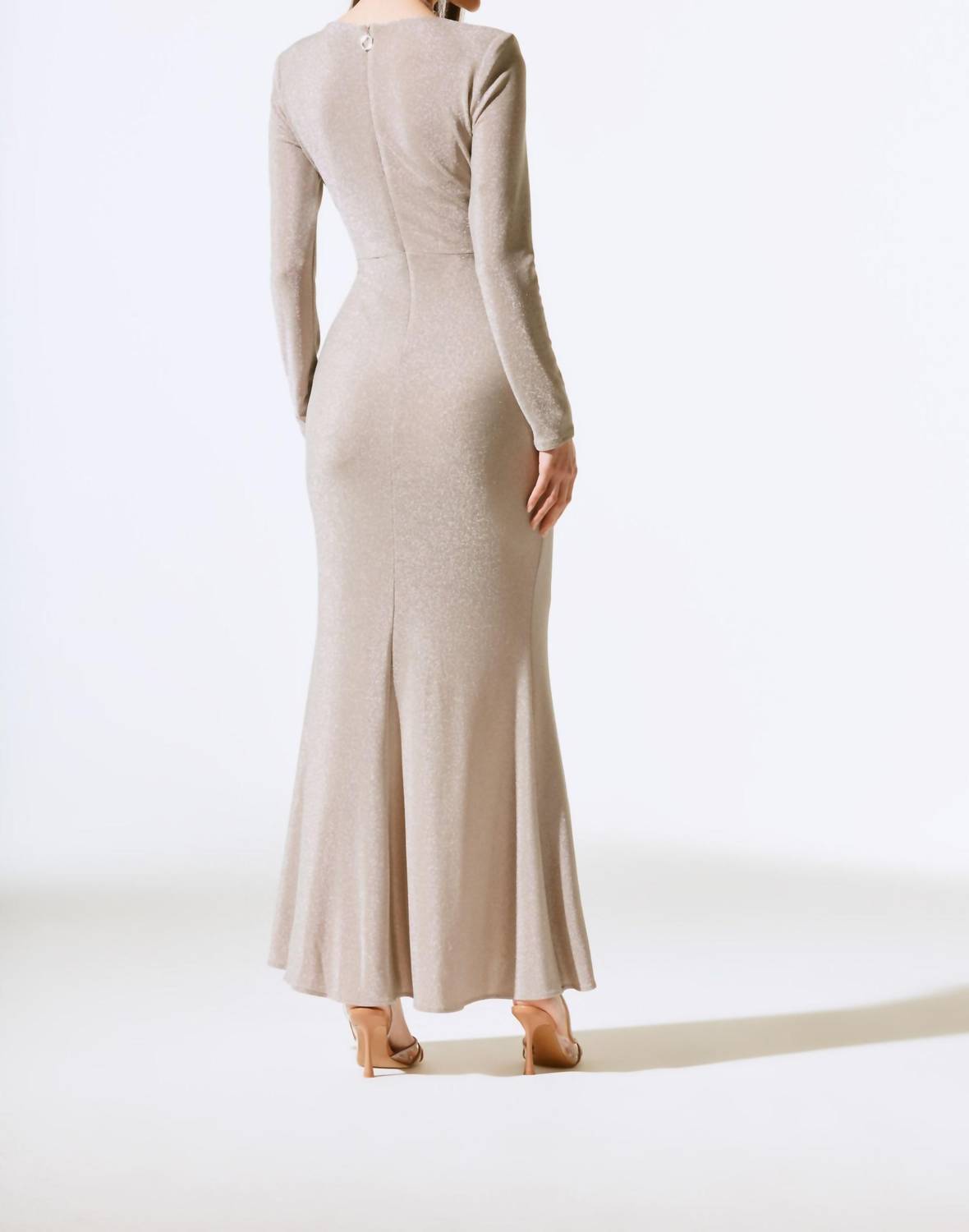 Joseph Ribkoff - Women's Nude Sparkly Ruffled Side Slit Long Dress
