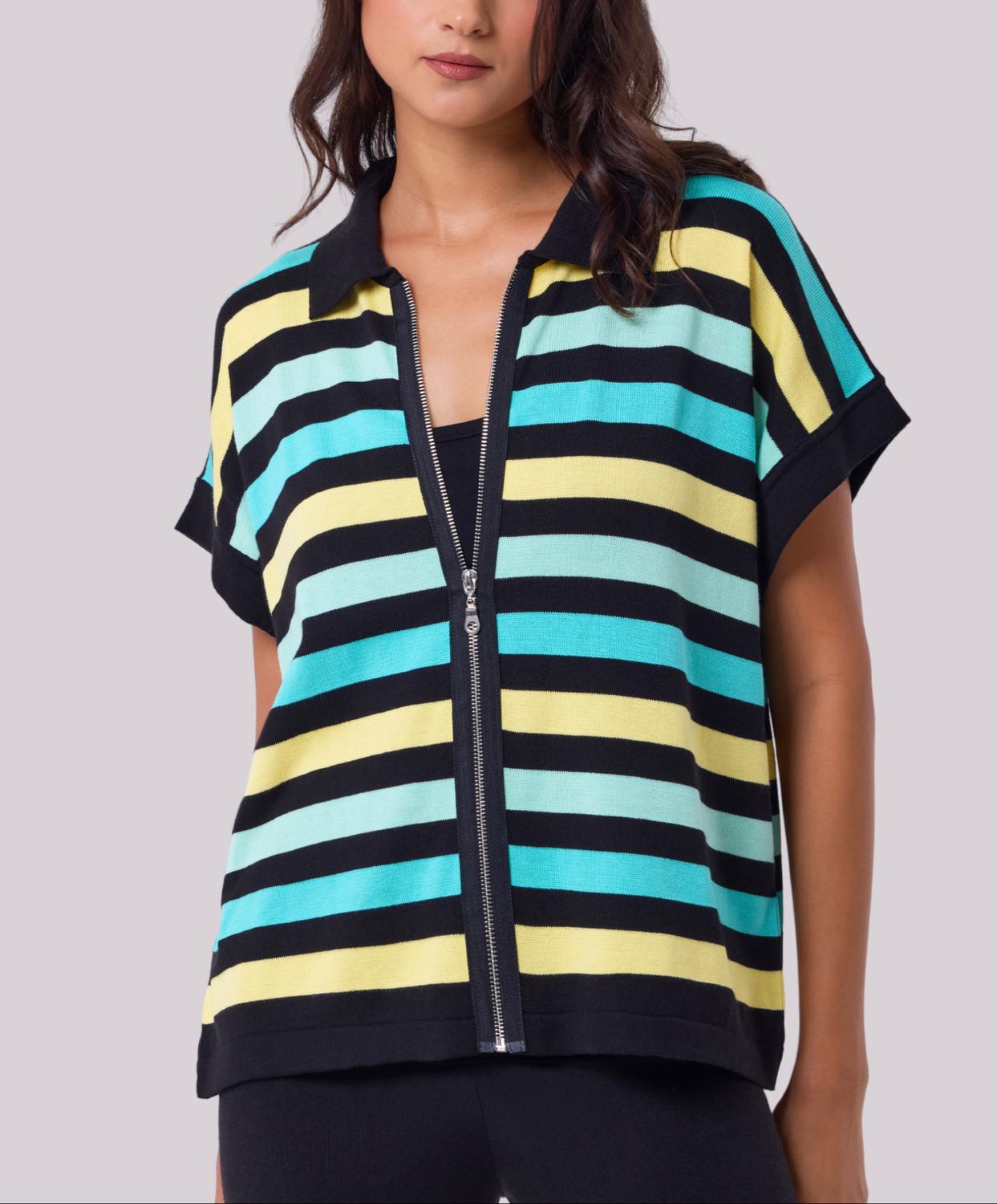Angel Apparel - Stripe Knit Zip-up Top