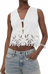 Rails Oregon Top in white palm embroidery - women's shirt