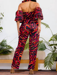 Karen Kane Cold Shoulder Top And Wide Leg Pants Set in red multi - women's pants - view 7