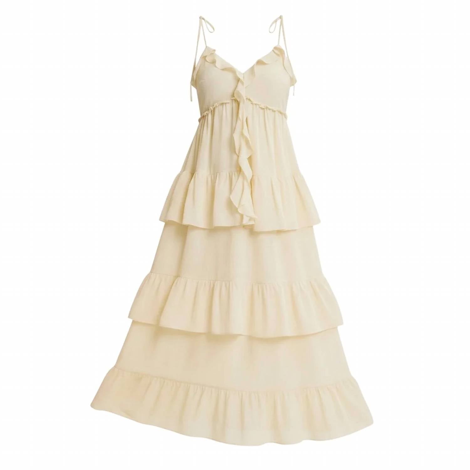 In February - Call For Romance Ruffled Wool Dobby Maxi Dress