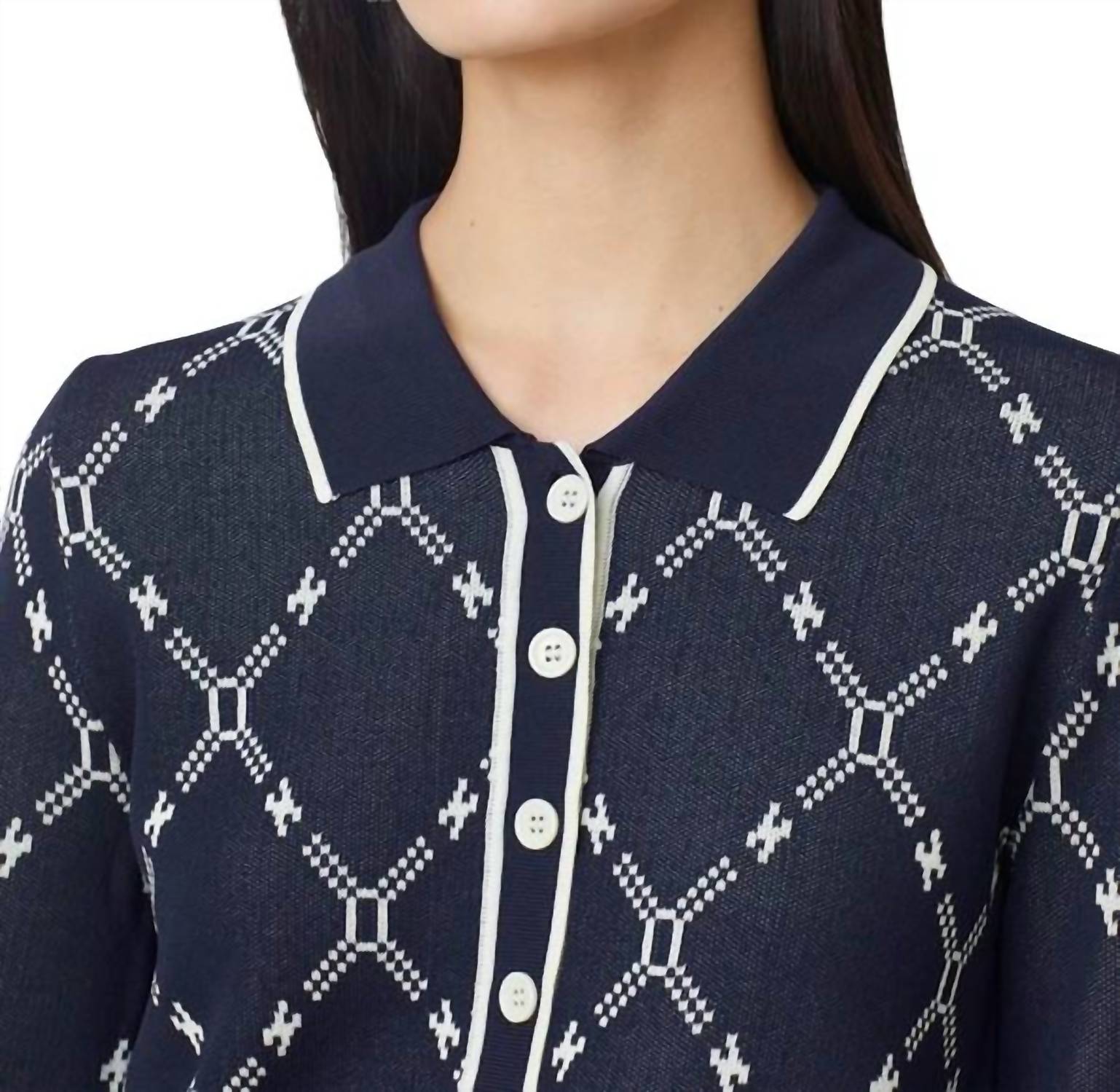 Suncoo Palmaros Two-tone Fancy Polo Sweater in night blue - women's sweater - view 4