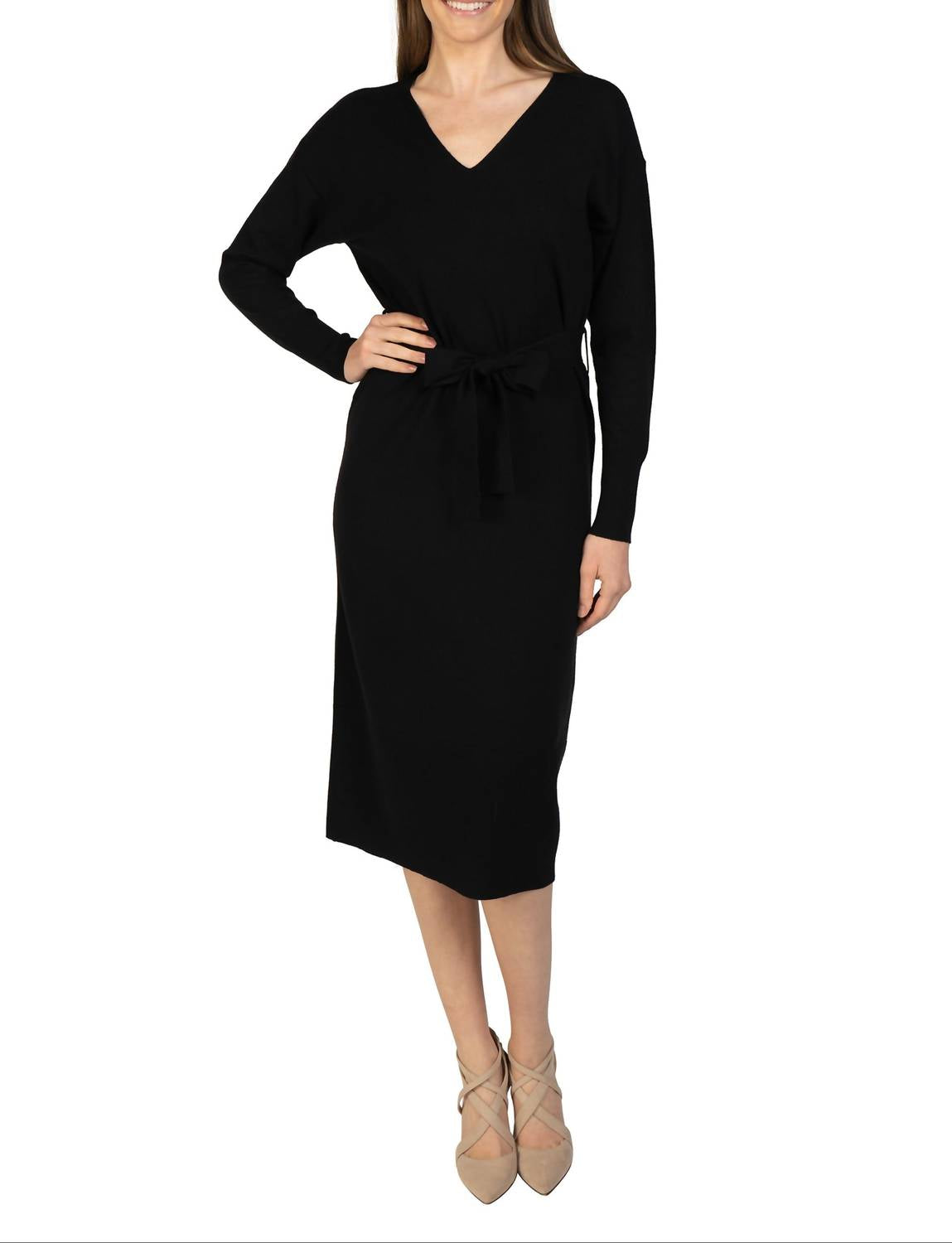 Love Token - Knit Midi Sweater Dress With Tie Sash