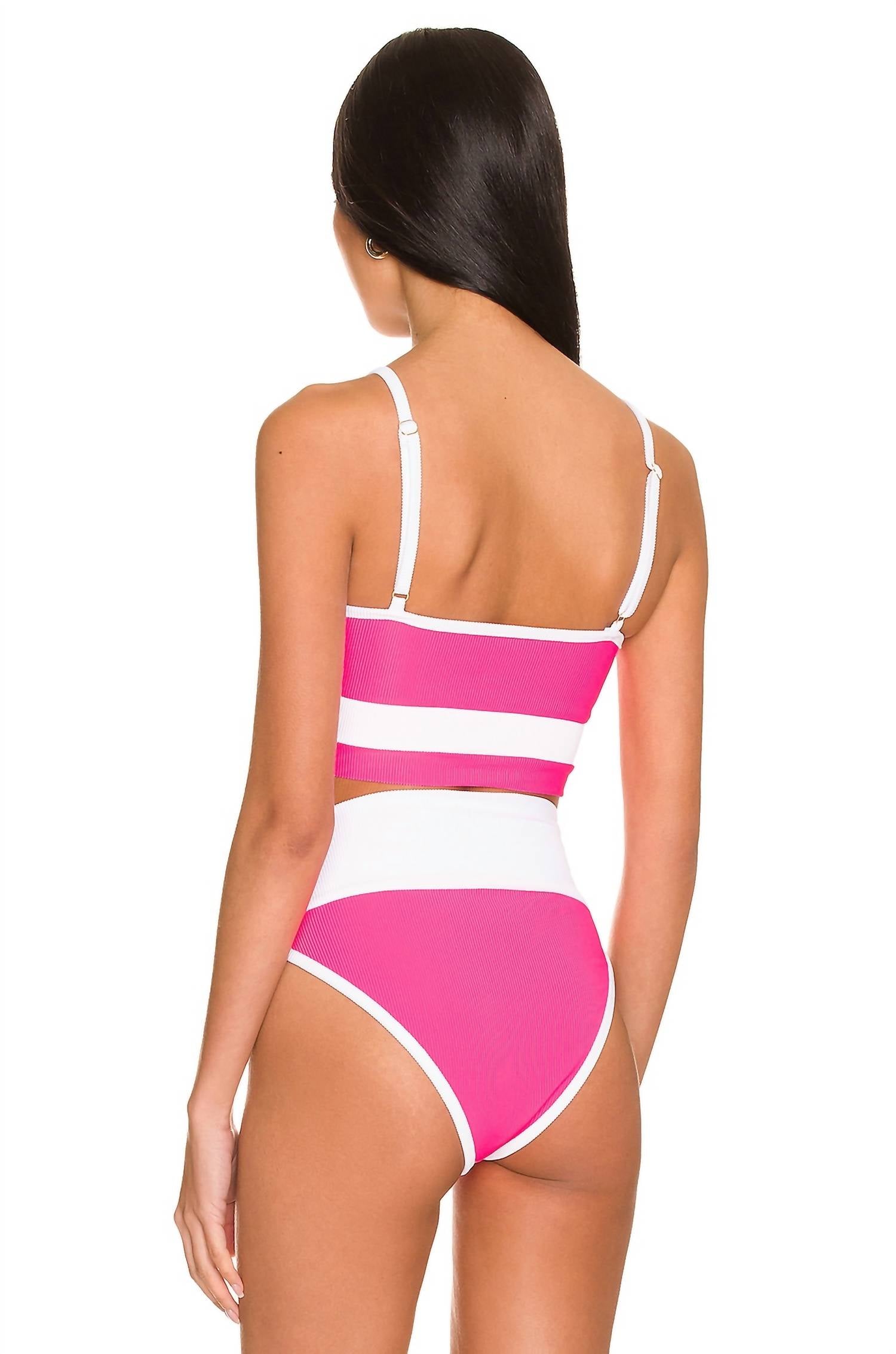 Beach Riot Eva Bikini Underwear in neon pink white - women's swimwear - detail view