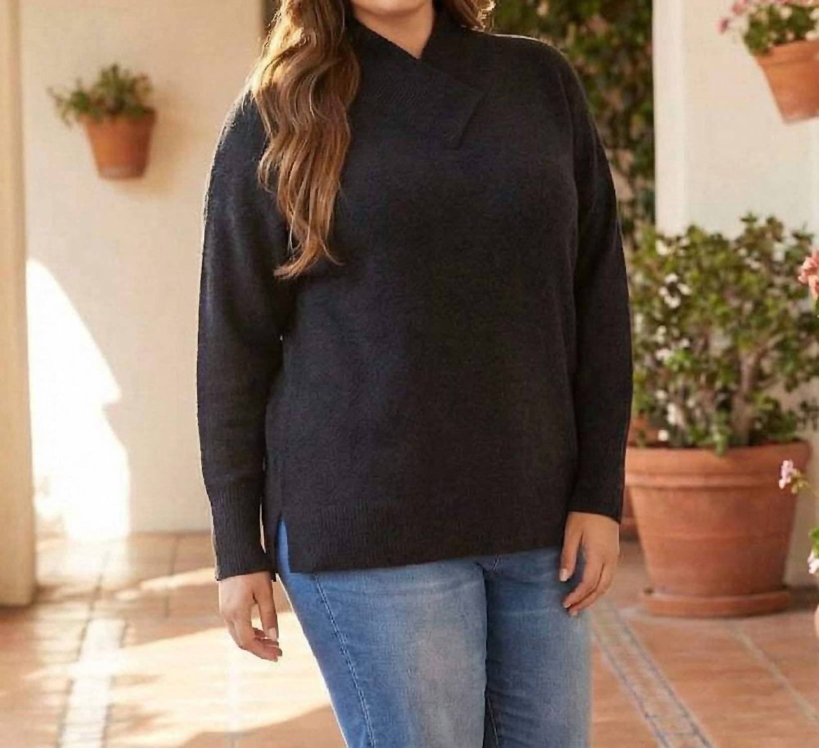 Karen Kane Shawl Collar Sweater - Plus in black - women's sweater - view 4